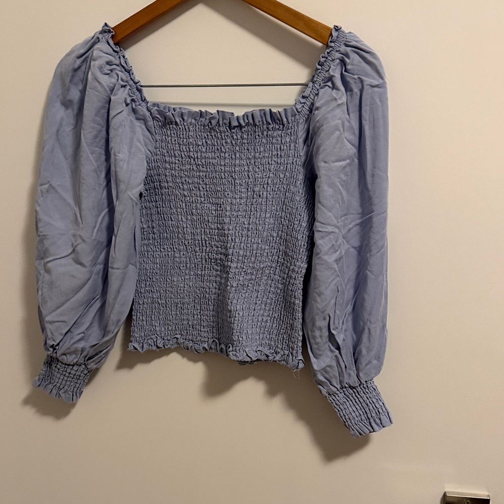 Light Blue Smocked Puff-Sleeve Women’s Top